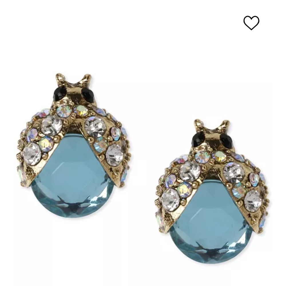 Betsy Johnson Gold-Tone Blue Glass Crystal Bug Stud Earrings